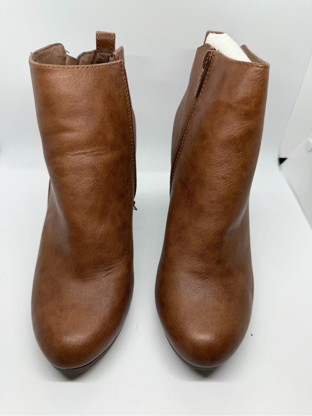 Breckelles Tan Brown Faux Leather Ankle Booties with Side Zipper
